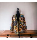 Crochet Granny Square Jacket for Women, Granny Square Cardigan, Crochet Floral Jacket, Handmade Granny Square Cardigan, Oversize Cardigan