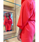 Turkish Cotton Hooded Robe, Red Turkish Cotton Kimono Robe